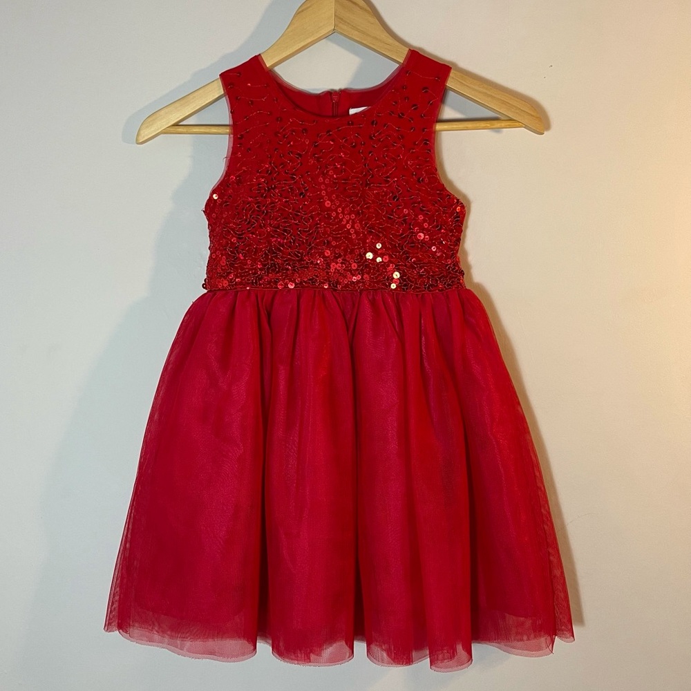 Cat & Jack Red Sequin Party Dress Tutu Tulle Skirt Little Girls size XS 4-5